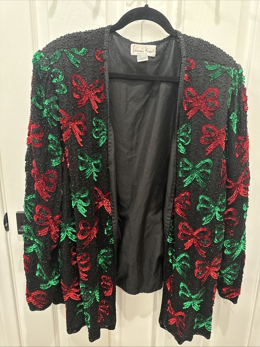 Vintage Laurence Kazar Beaded Sequin Holiday Christmas Bows Jacket Women’s 4X - Picture 1 of 12